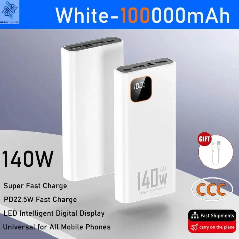 140W 500000mAh High Capacity Power Bank Super Fast Charging CCC Portable Battery Charger for iPhone 12-17 Samsung 2026 Ai-TechWorld 