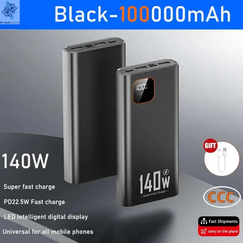 140W 500000mAh High Capacity Power Bank Super Fast Charging CCC Portable Battery Charger for iPhone 12-17 Samsung 2026 Ai-TechWorld 