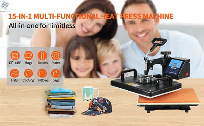 15 In 1 Combo Muntifunctional Sublimation Heat Press Machine Tshirt Heat Transfer Printer For Mug/Cap/football/bottle/pen/shoes - Ai - TechWorld