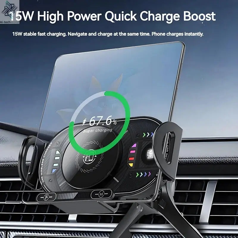 15W Universal Car Phone Wireless Charger Holder 90° Rotation Mount for Samsung Galaxy Fold 6 5 4 3 Z Flip S25 S24 Iphone 17 16 Ai-TechWorld 