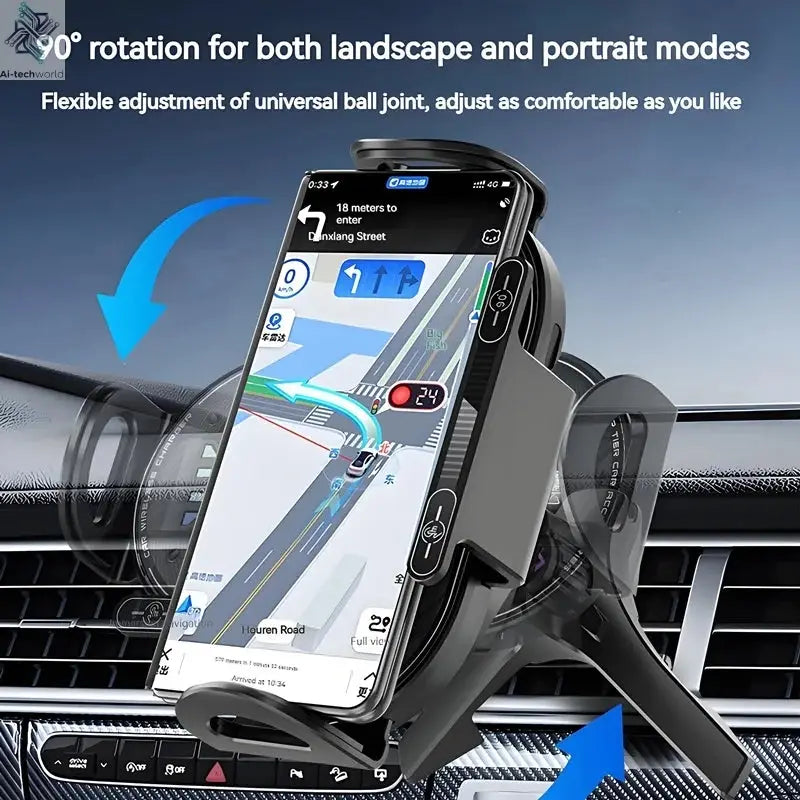 15W Universal Car Phone Wireless Charger Holder 90° Rotation Mount for Samsung Galaxy Fold 6 5 4 3 Z Flip S25 S24 Iphone 17 16 Ai-TechWorld 