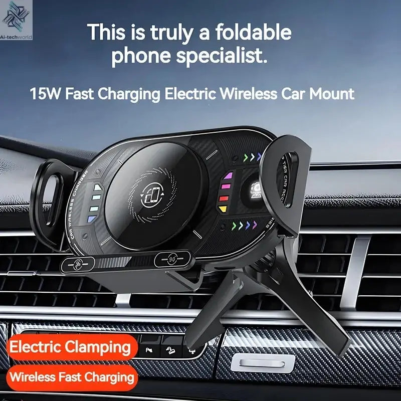 15W Universal Car Phone Wireless Charger Holder 90° Rotation Mount for Samsung Galaxy Fold 6 5 4 3 Z Flip S25 S24 Iphone 17 16 Ai-TechWorld 