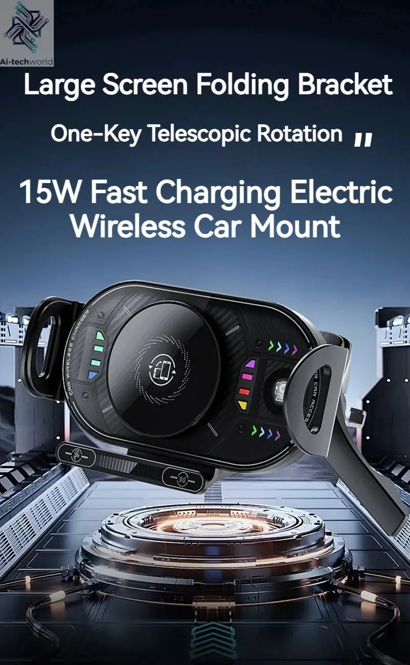 15W Universal Car Phone Wireless Charger Holder 90° Rotation Mount for Samsung Galaxy Fold 6 5 4 3 Z Flip S25 S24 Iphone 17 16 Ai-TechWorld 