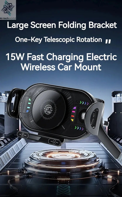 15W Universal Car Phone Wireless Charger Holder 90° Rotation Mount for Samsung Galaxy Fold 6 5 4 3 Z Flip S25 S24 Iphone 17 16 Ai-TechWorld 