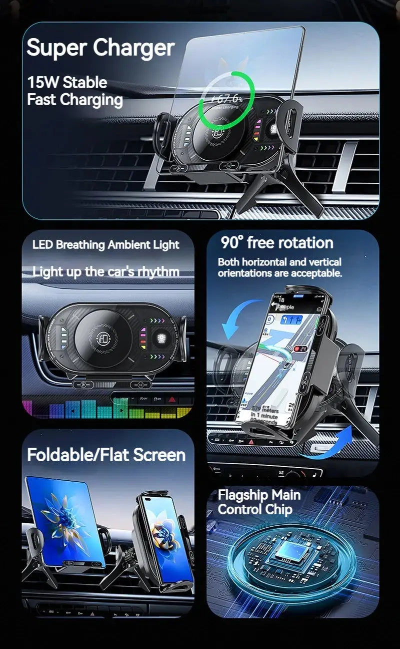 15W Universal Car Phone Wireless Charger Holder 90° Rotation Mount for Samsung Galaxy Fold 6 5 4 3 Z Flip S25 S24 Iphone 17 16 Ai-TechWorld 