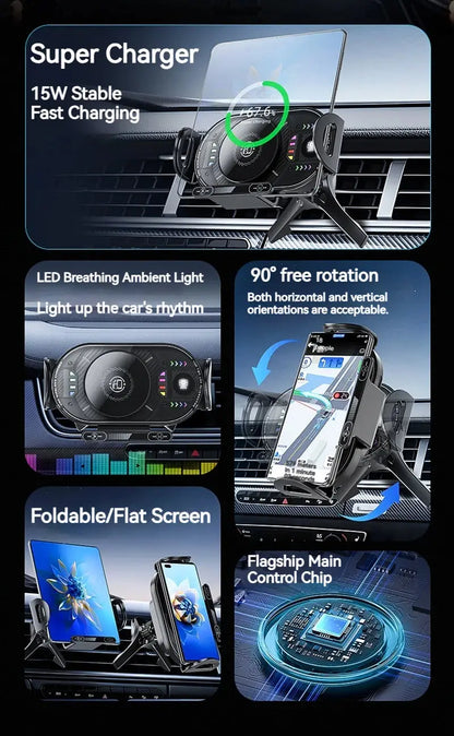 15W Universal Car Phone Wireless Charger Holder 90° Rotation Mount for Samsung Galaxy Fold 6 5 4 3 Z Flip S25 S24 Iphone 17 16 Ai-TechWorld 