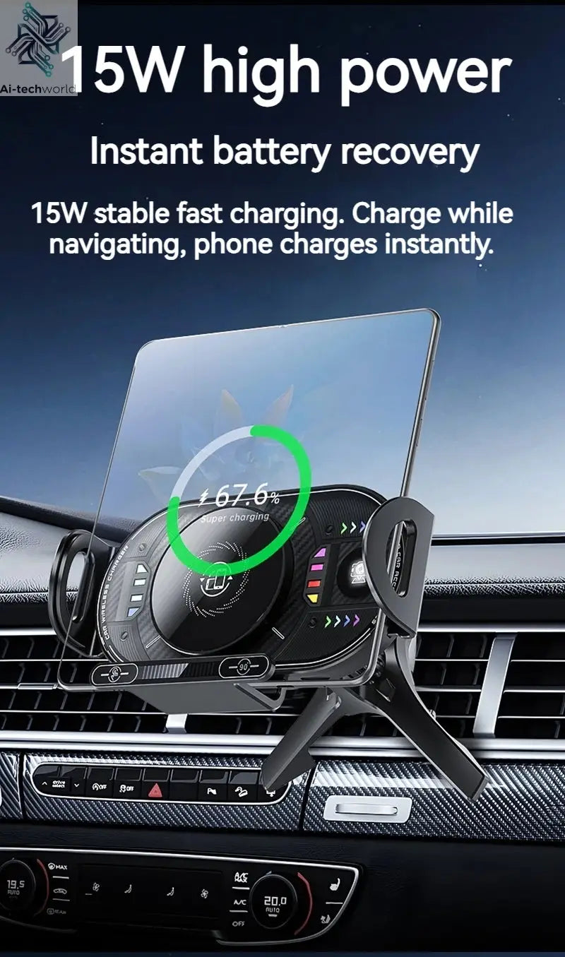 15W Universal Car Phone Wireless Charger Holder 90° Rotation Mount for Samsung Galaxy Fold 6 5 4 3 Z Flip S25 S24 Iphone 17 16 Ai-TechWorld 
