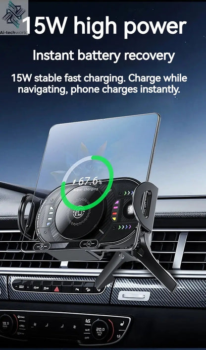 15W Universal Car Phone Wireless Charger Holder 90° Rotation Mount for Samsung Galaxy Fold 6 5 4 3 Z Flip S25 S24 Iphone 17 16 Ai-TechWorld 
