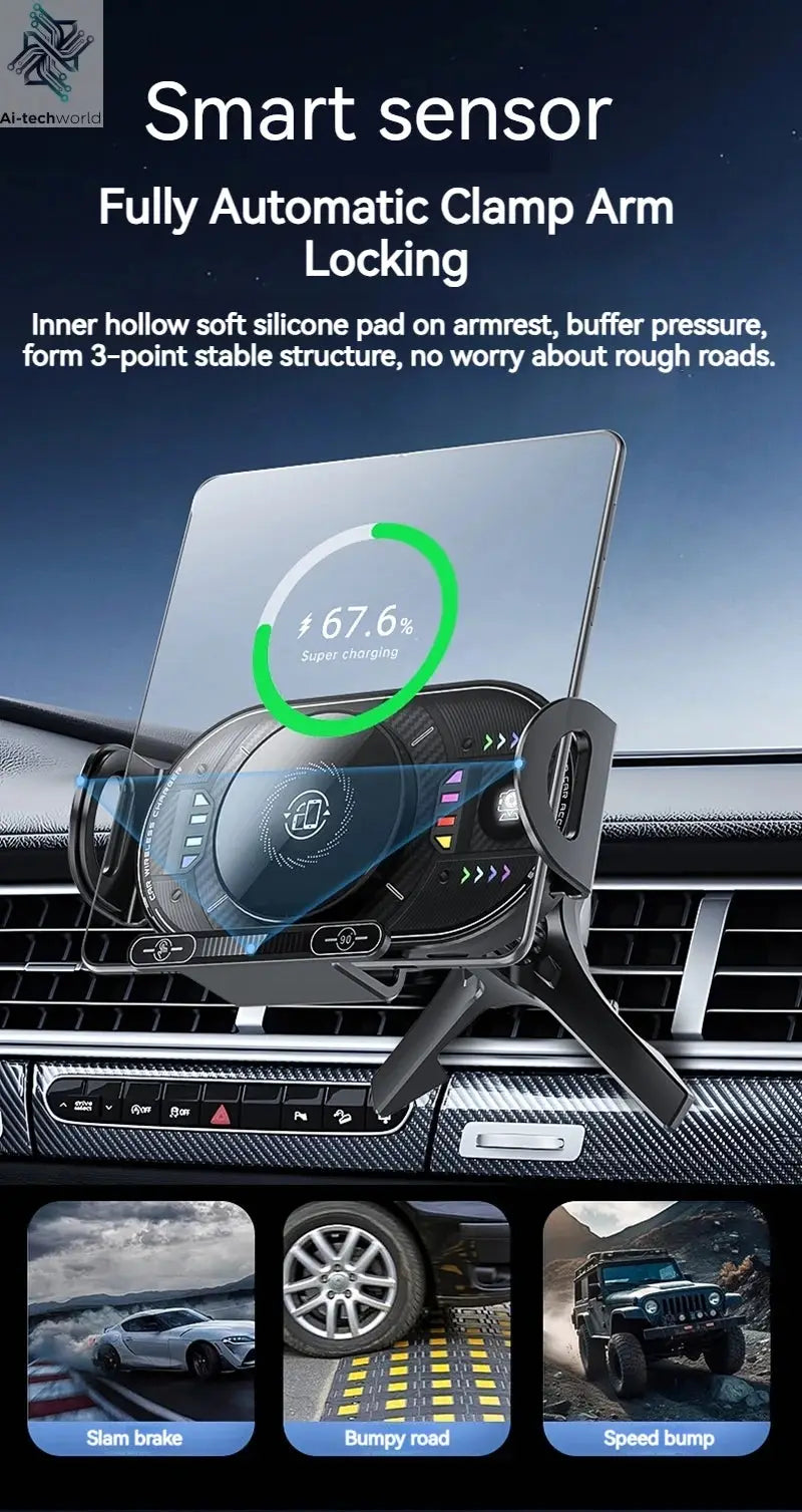 15W Universal Car Phone Wireless Charger Holder 90° Rotation Mount for Samsung Galaxy Fold 6 5 4 3 Z Flip S25 S24 Iphone 17 16 Ai-TechWorld 