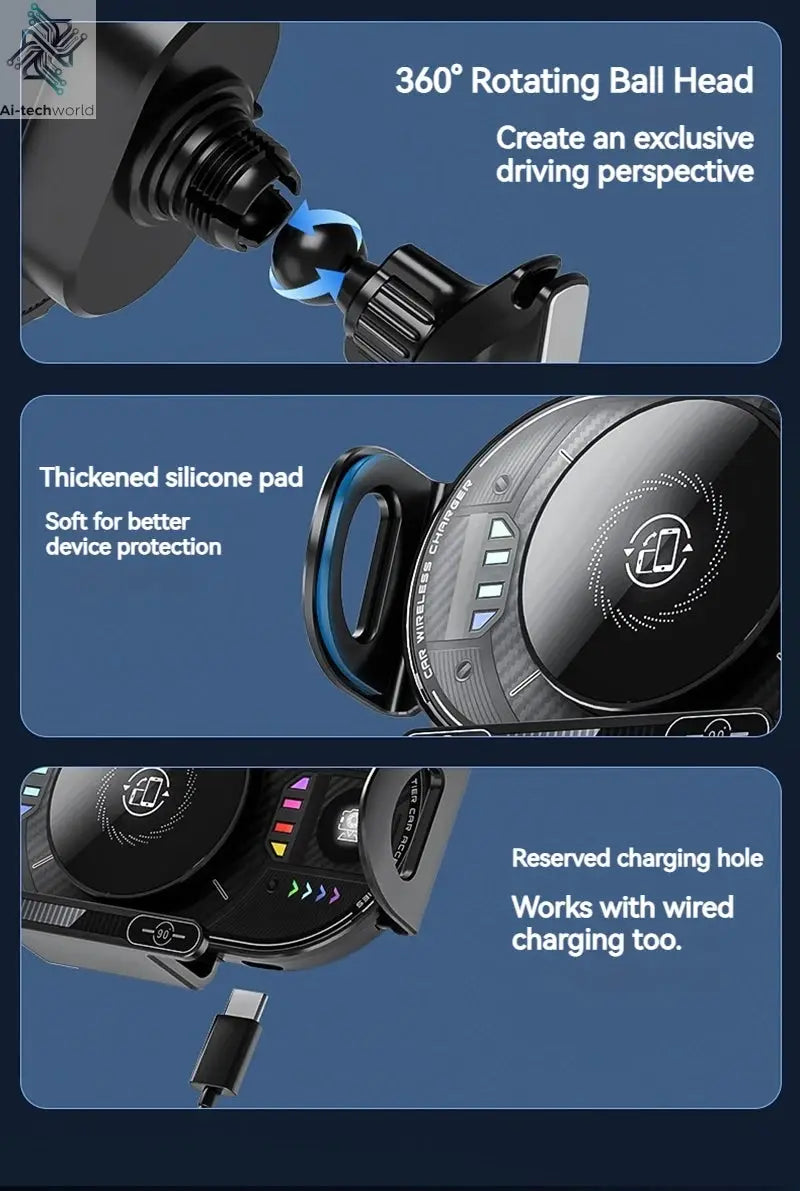 15W Universal Car Phone Wireless Charger Holder 90° Rotation Mount for Samsung Galaxy Fold 6 5 4 3 Z Flip S25 S24 Iphone 17 16 Ai-TechWorld 