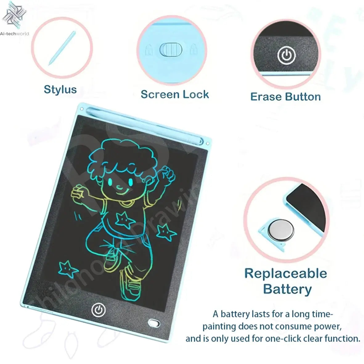 16/12/10/8.5/8.2/6.5/4.5inch LCD graphic tablet,color drawing tablet,3 4 5 6 7 8years kids birthday gifts/Christmas/travel toys - Ai-TechWorld