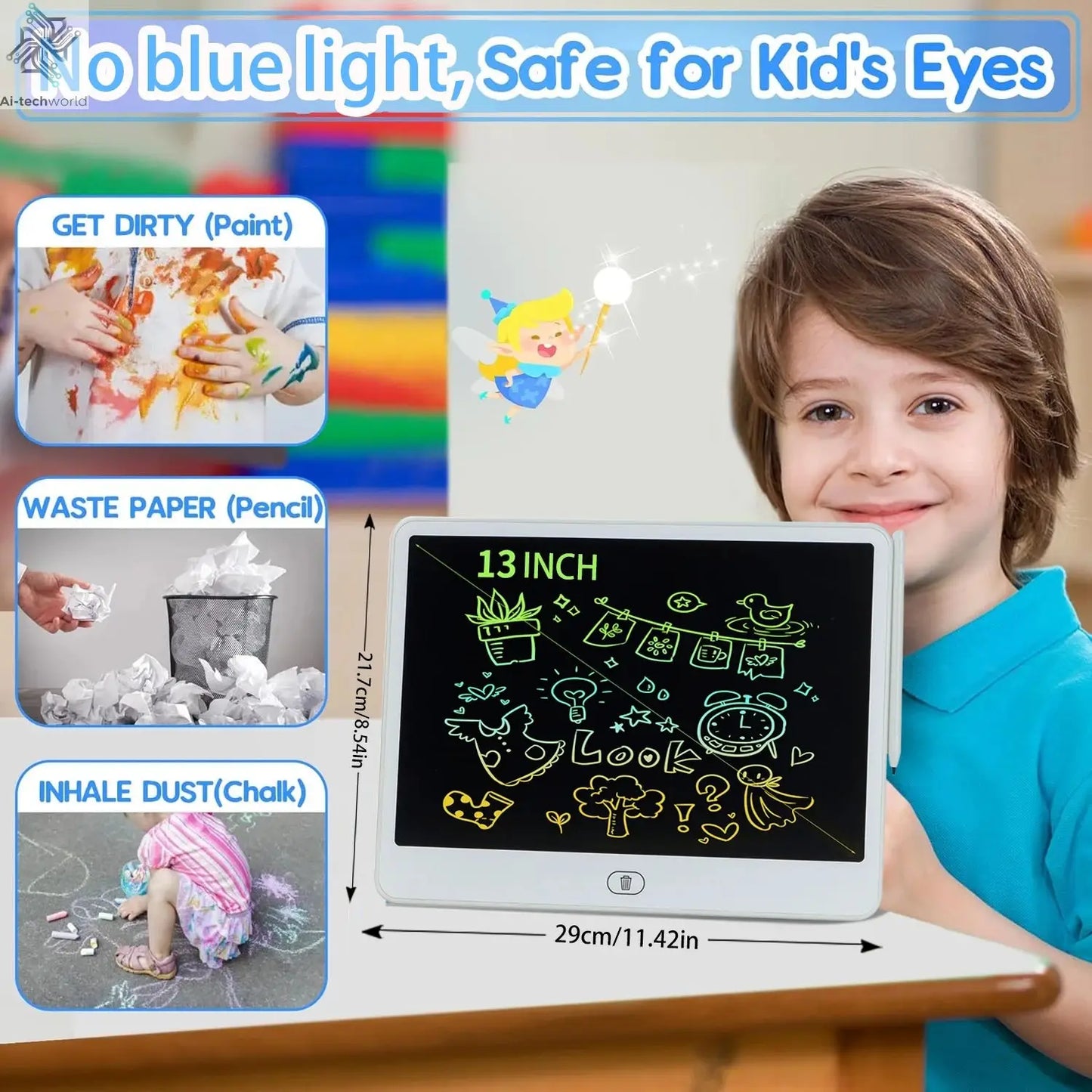 16/13/11 Inch LCD Writing Board Drawing tablet Kids Writing Painting Children Educational Toys for 3 4 5 6 7 8 Years Girls Boys Ai-TechWorld 