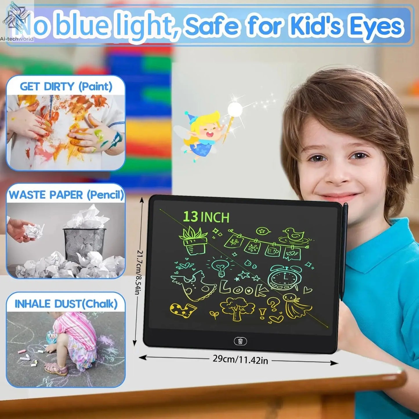 16/13/11 Inch LCD Writing Board Drawing tablet Kids Writing Painting Children Educational Toys for 3 4 5 6 7 8 Years Girls Boys Ai-TechWorld 
