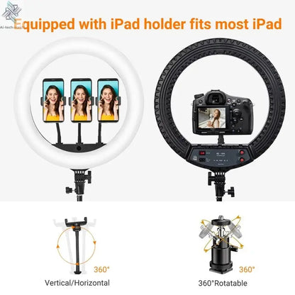 18 inch Ring Light with Tripod Stand 55W 3000-5800K CRI 90 Photo Studio Light for Vlog Video Shooting Makeup Selfie Ring Light Ai-TechWorld 