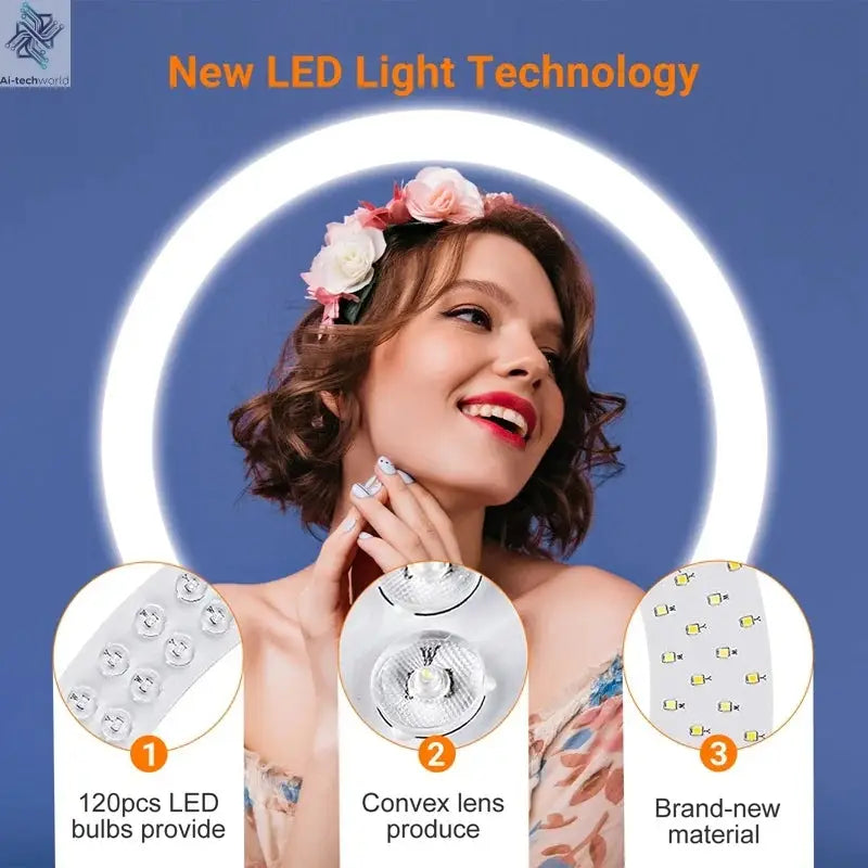18 inch Ring Light with Tripod Stand 55W 3000-5800K CRI 90 Photo Studio Light for Vlog Video Shooting Makeup Selfie Ring Light Ai-TechWorld 