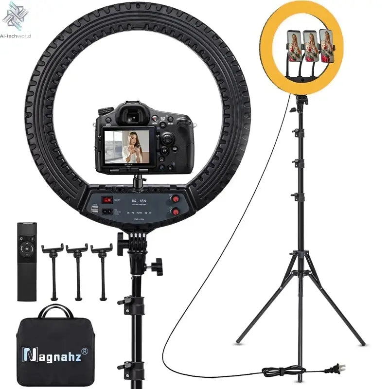 18 inch Ring Light with Tripod Stand 55W 3000-5800K CRI 90 Photo Studio Light for Vlog Video Shooting Makeup Selfie Ring Light Ai-TechWorld 