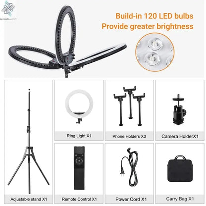18 inch Ring Light with Tripod Stand 55W 3000-5800K CRI 90 Photo Studio Light for Vlog Video Shooting Makeup Selfie Ring Light Ai-TechWorld 