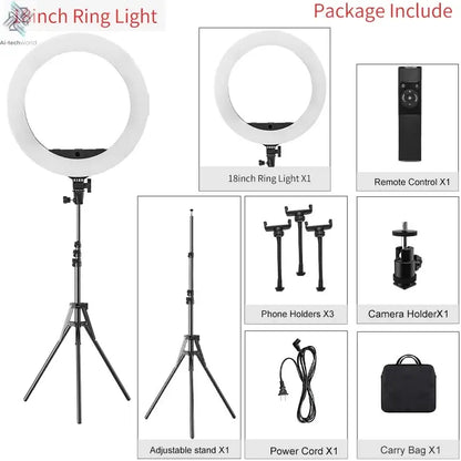 18 inch Ring Light with Tripod Stand 55W 3000-5800K CRI 90 Photo Studio Light for Vlog Video Shooting Makeup Selfie Ring Light Ai-TechWorld 