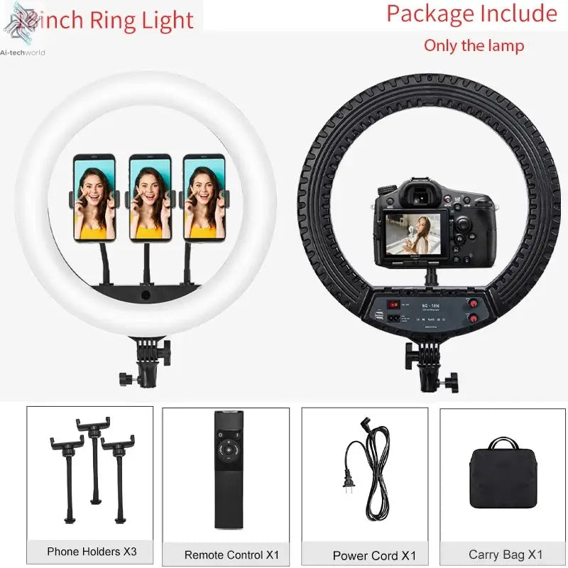 18 inch Ring Light with Tripod Stand 55W 3000-5800K CRI 90 Photo Studio Light for Vlog Video Shooting Makeup Selfie Ring Light Ai-TechWorld 