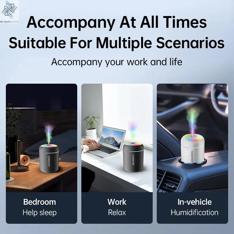 180ML Mini Air Humidifier USB Electric Aroma Diffuser Essential Oil Purifier Aromatherapy Mist Maker Lights For Car Home Bedroom Ai-TechWorld 