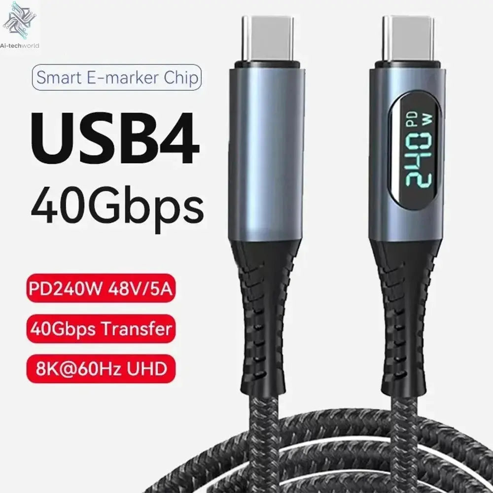 1M USB 4 Cable with LED Display Supports 8K Video 40Gbps 240W USB C Charging Cable For lPhone 15 MacBook Docking Stations Ai-TechWorld 