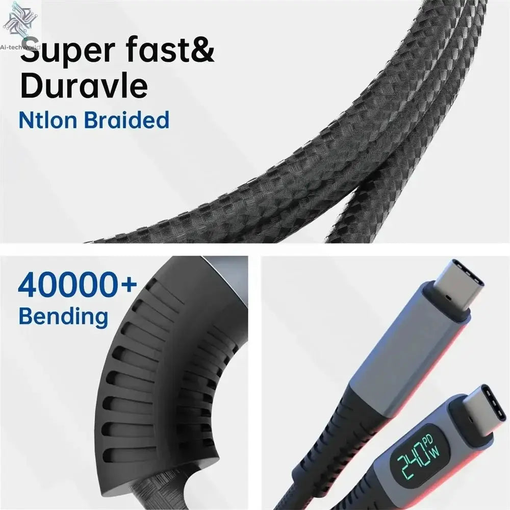 1M USB 4 Cable with LED Display Supports 8K Video 40Gbps 240W USB C Charging Cable For lPhone 15 MacBook Docking Stations Ai-TechWorld 