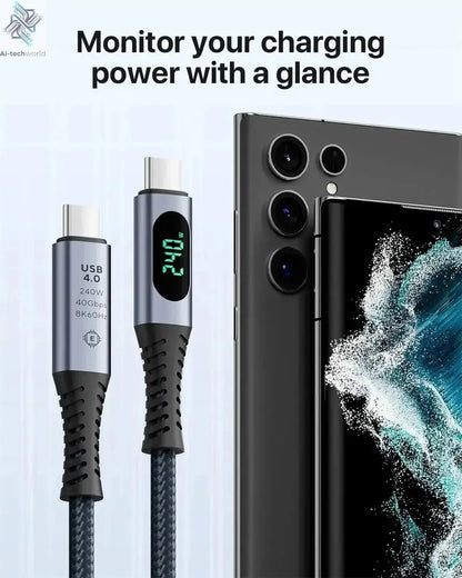 1M USB 4 Cable with LED Display Supports 8K Video 40Gbps 240W USB C Charging Cable For lPhone 15 MacBook Docking Stations Ai-TechWorld 