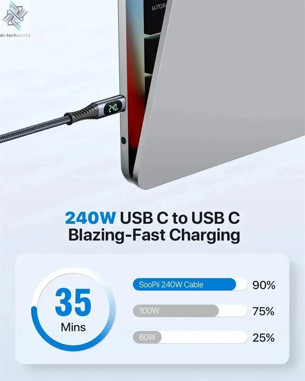 1M USB 4 Cable with LED Display Supports 8K Video 40Gbps 240W USB C Charging Cable For lPhone 15 MacBook Docking Stations Ai-TechWorld 