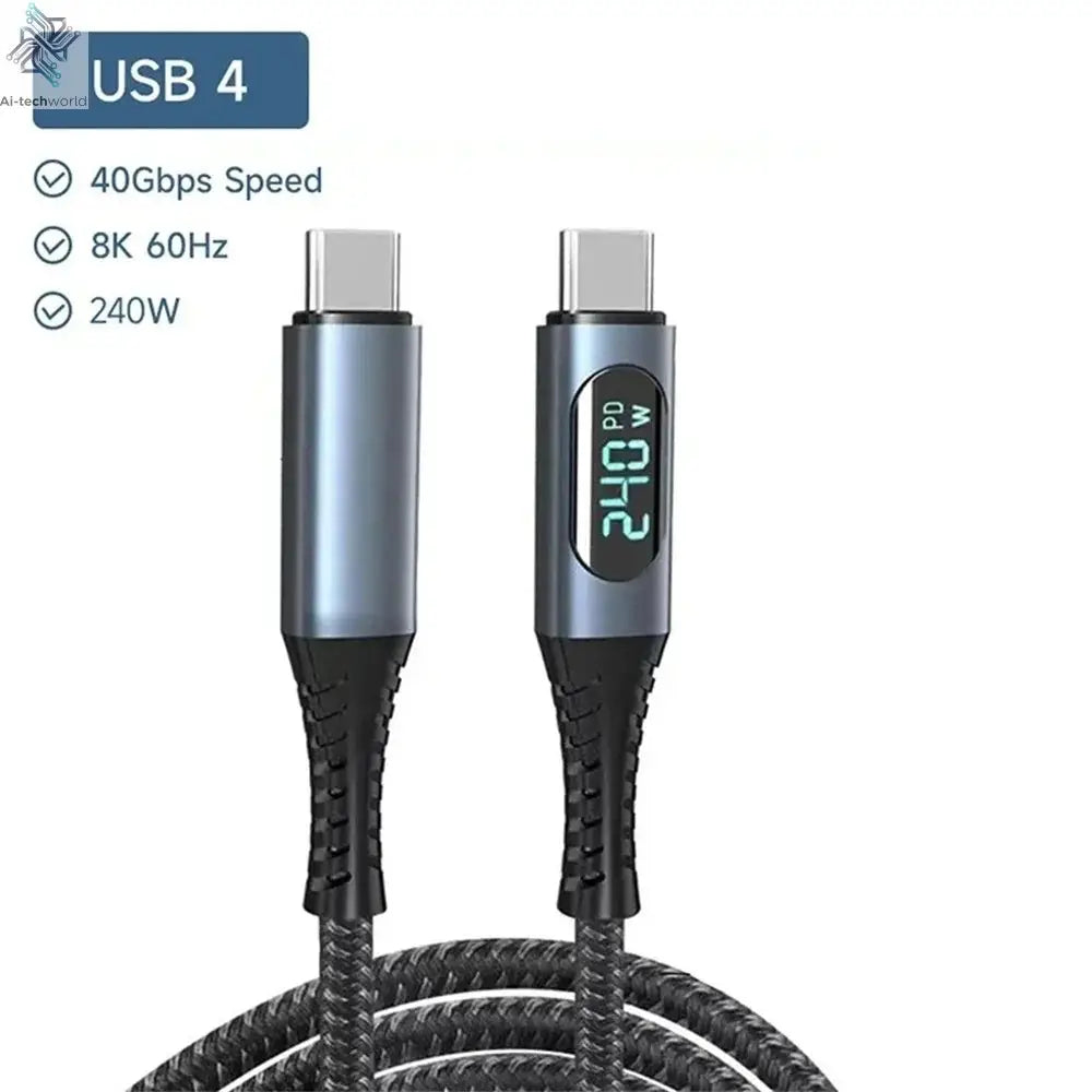1M USB 4 Cable with LED Display Supports 8K Video 40Gbps 240W USB C Charging Cable For lPhone 15 MacBook Docking Stations Ai-TechWorld 