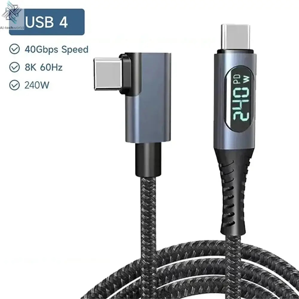 1M USB 4 Cable with LED Display Supports 8K Video 40Gbps 240W USB C Charging Cable For lPhone 15 MacBook Docking Stations Ai-TechWorld 