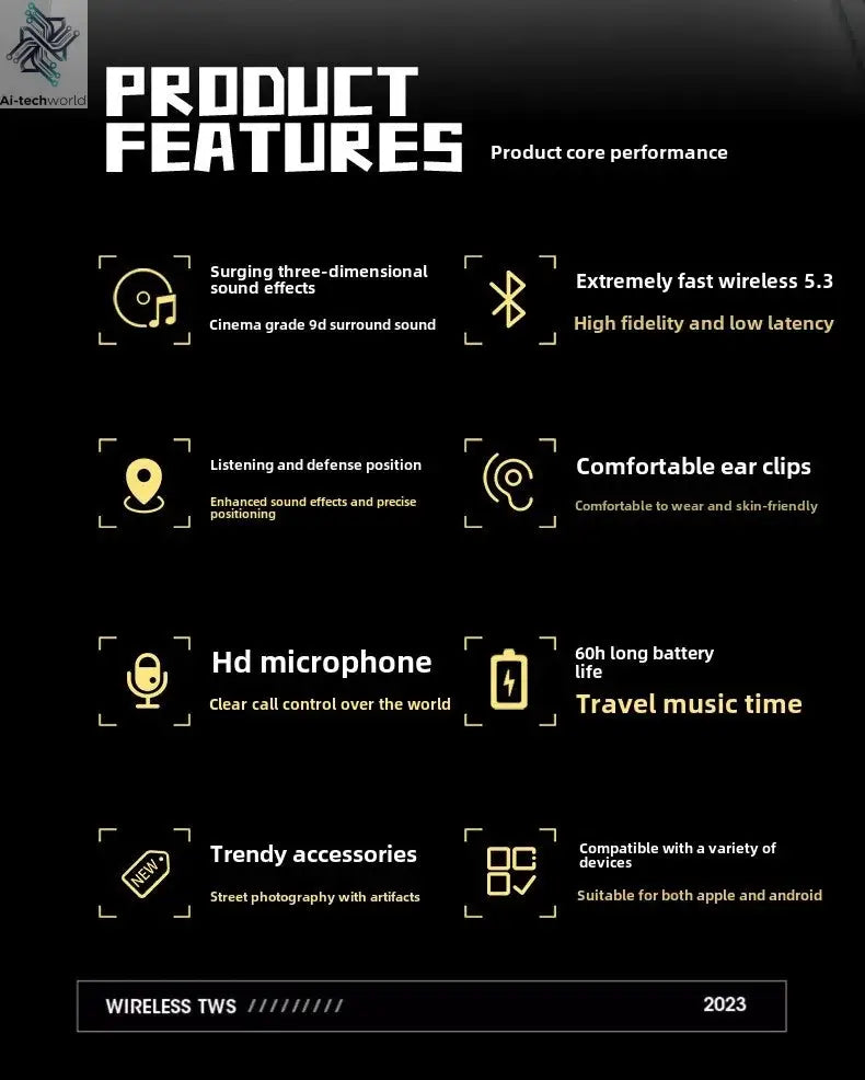 1Set Type-C Bone Conduction Open Ear Clip Wireless Bluetooth5.3 Headphones LED Breathing Light Noise Canceling Earbuds for Music - Ai-TechWorld