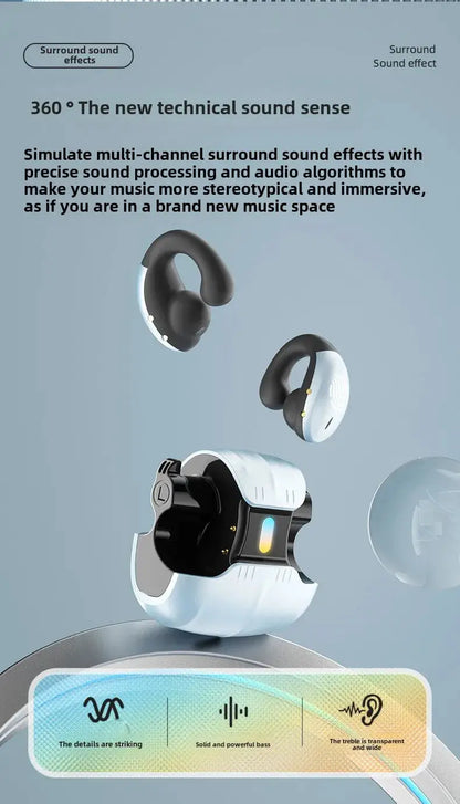 1Set Type-C Bone Conduction Open Ear Clip Wireless Bluetooth5.3 Headphones LED Breathing Light Noise Canceling Earbuds for Music - Ai-TechWorld