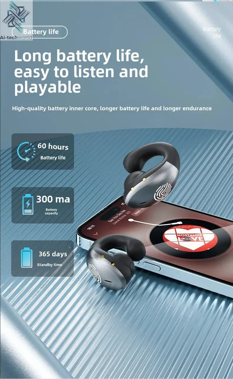 1Set Type-C Bone Conduction Open Ear Clip Wireless Bluetooth5.3 Headphones LED Breathing Light Noise Canceling Earbuds for Music - Ai-TechWorld