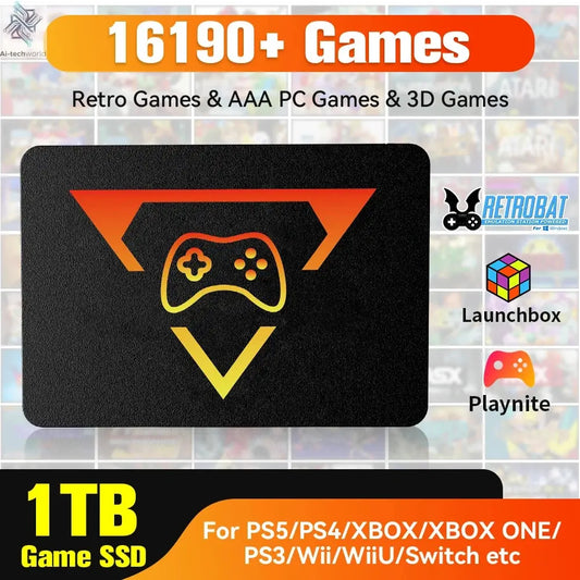 1TB Portable Gaming SSD 3 System in 1 Game Console 80+ Emulators for PS5/PS4/XBOX/XBOX One/PS3/SWITCH with 16191 3D & Retro Game Ai-TechWorld 