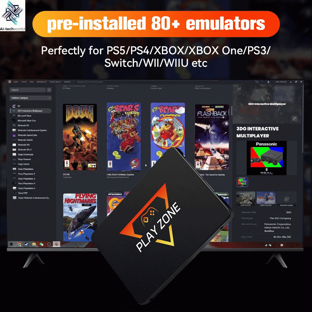 1TB Portable Gaming SSD 3 System in 1 Game Console 80+ Emulators for PS5/PS4/XBOX/XBOX One/PS3/SWITCH with 16191 3D & Retro Game Ai-TechWorld 