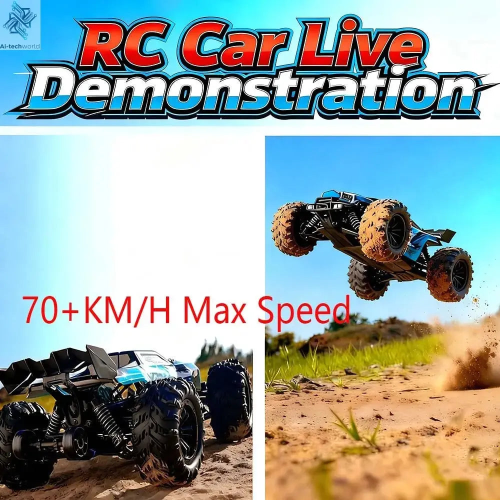 1:16 4WD 70+KM/H High Speed RC Car with Box All Terrain Application 2.4G Remote Control Car with LED Dirt Bike Toys for Children Ai-TechWorld 