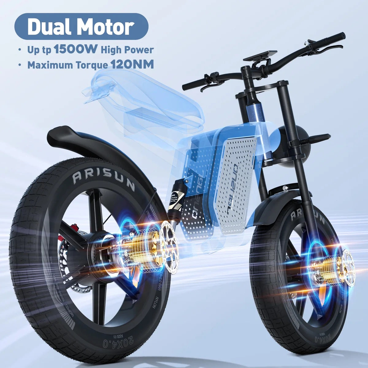 JANSNO X60 20" Fat Tires Electric Bikes 750W*2 Dual Motor 48V 23Ah Battery Ai-TechWorld 