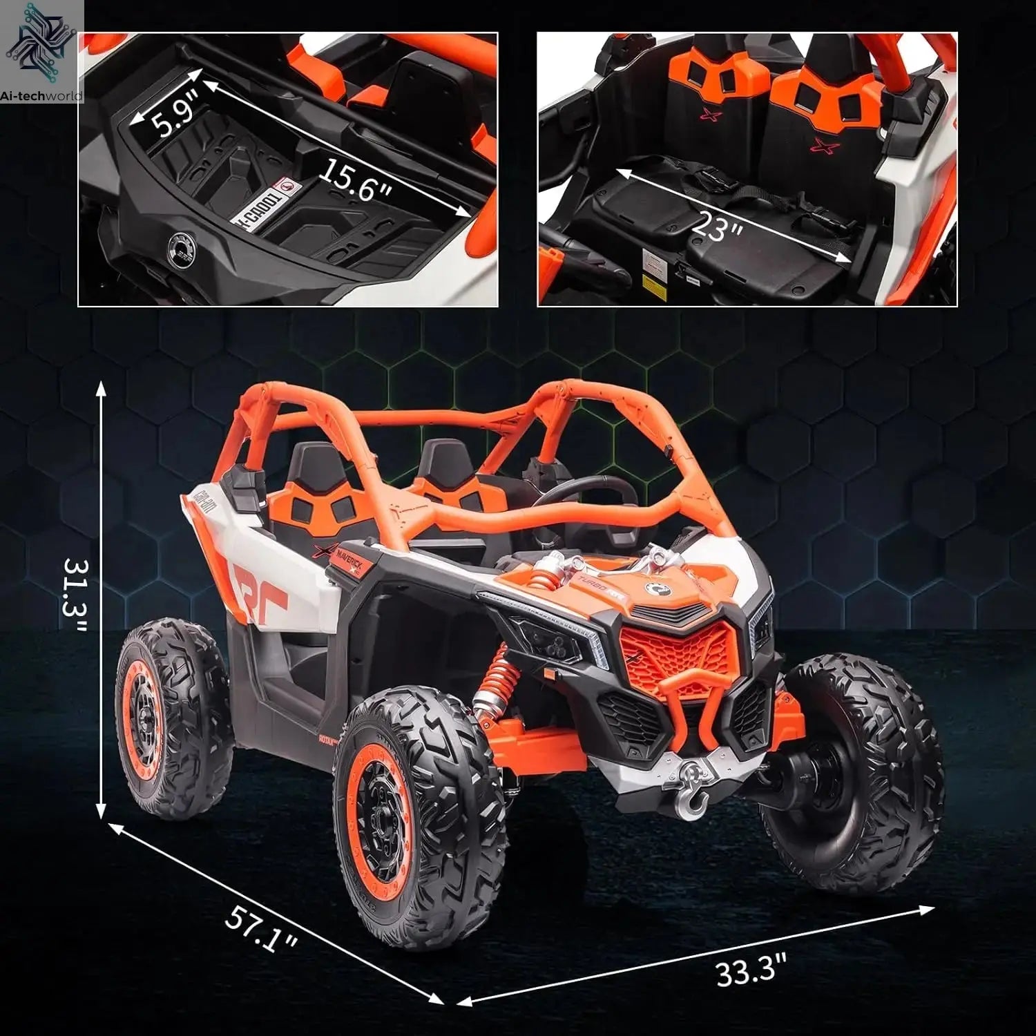 2-Seater Ride-On UTV Car for Kids Electric Off-Road Truck w/Parent Remote Control 2 x 24V Max 130LBS Battery, 4 x 200W Motors Ai-TechWorld 