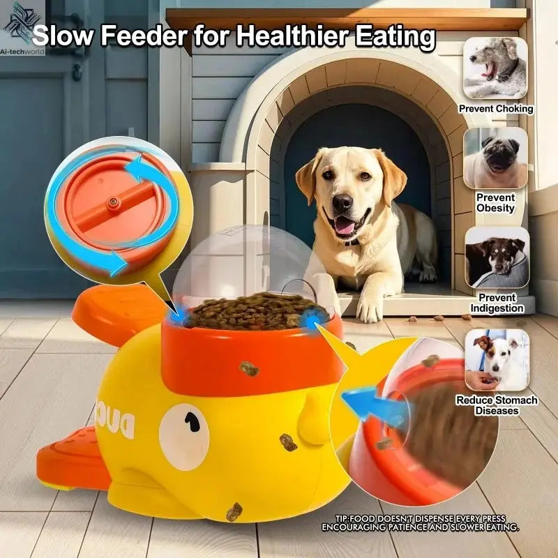 2-in-1 Interactive Dog Toy Pet Automatic Food Treat Dispenser Cartoon Duck Design Slow Food Pet Snack Feeder for Dog Training Ai-TechWorld 