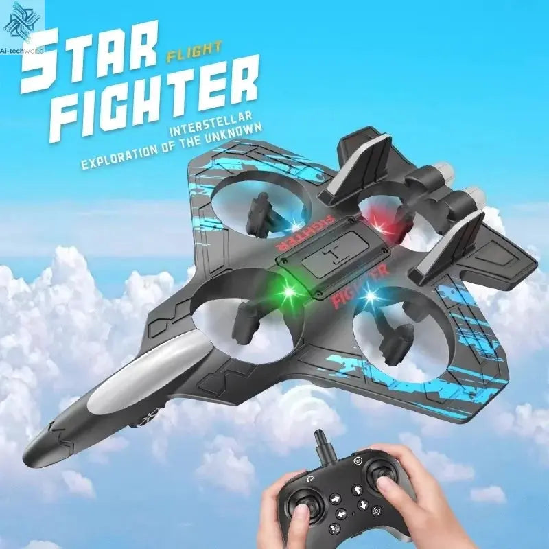 2.4G remote control fighter electric foam glider stunt tumbling UAV hovering helicopter with LED colorful lights aircraft model Ai-TechWorld 