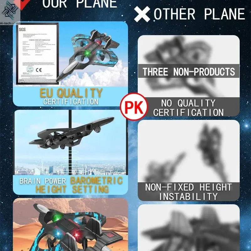2.4G remote control fighter electric foam glider stunt tumbling UAV hovering helicopter with LED colorful lights aircraft model Ai-TechWorld 