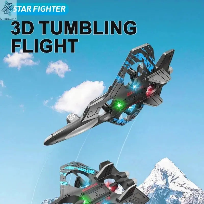 2.4G remote control fighter electric foam glider stunt tumbling UAV hovering helicopter with LED colorful lights aircraft model Ai-TechWorld 