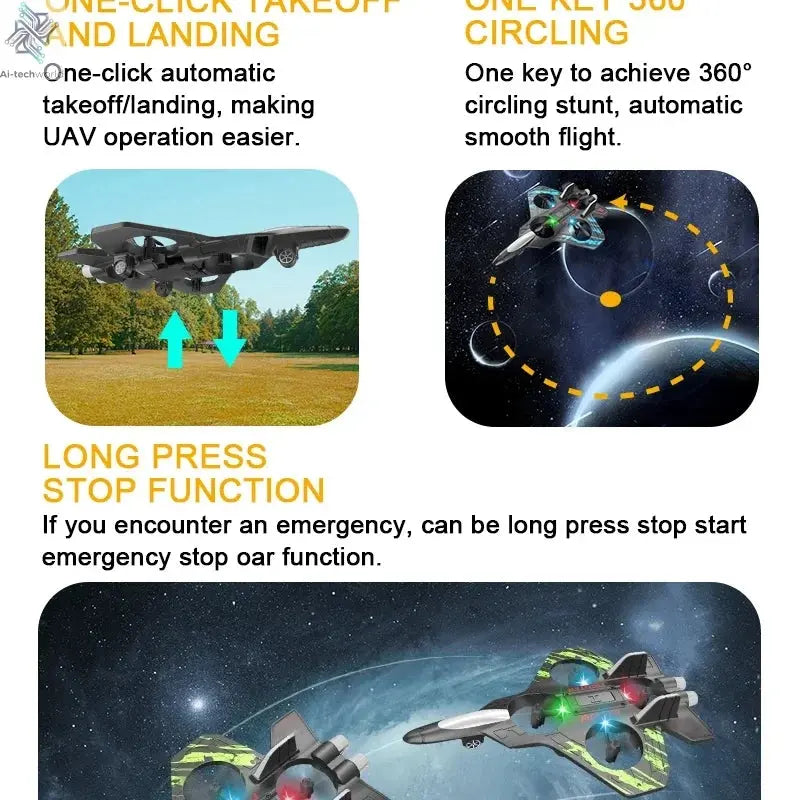 2.4G remote control fighter electric foam glider stunt tumbling UAV hovering helicopter with LED colorful lights aircraft model Ai-TechWorld 
