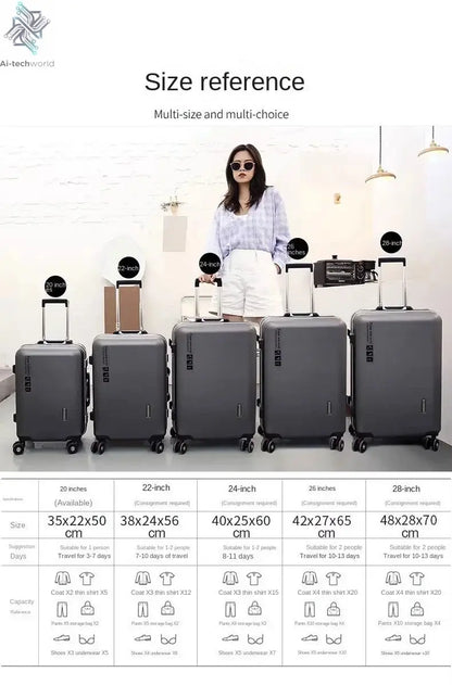 20 22 24 28 Inch Carry-on Suitcase Aluminium frame Rolling Luggage Trip Cabin Trolley Case Travel Bag Password Lock Zipper Ai-TechWorld 