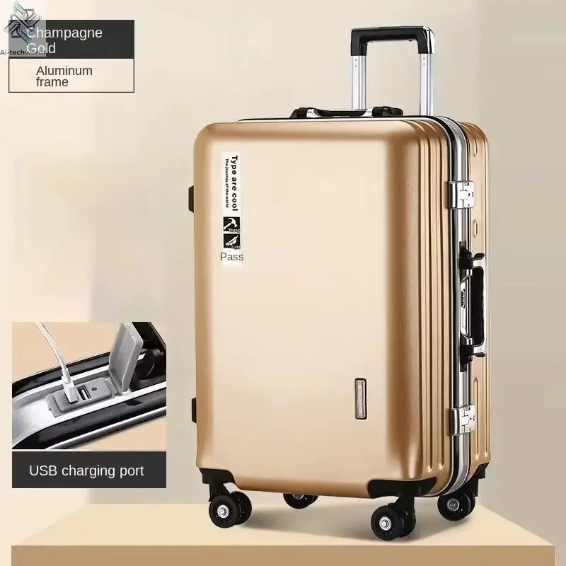 20 22 24 28 Inch Carry-on Suitcase Aluminium frame Rolling Luggage Trip Cabin Trolley Case Travel Bag Password Lock Zipper Ai-TechWorld 