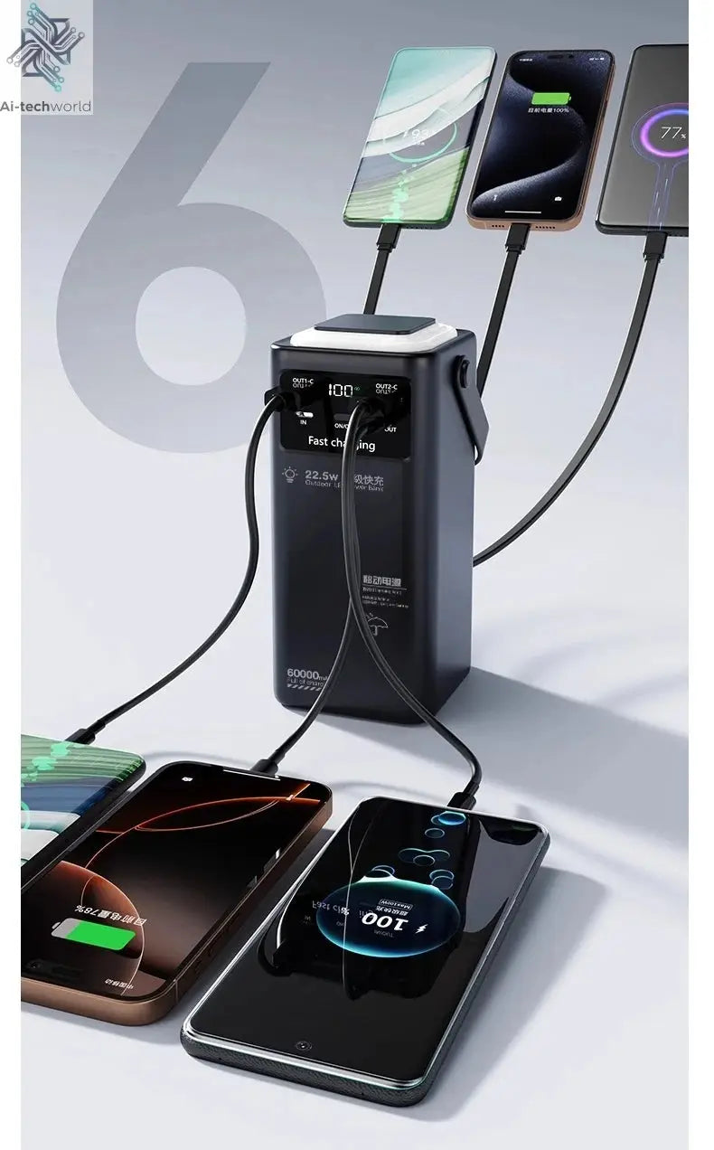 200000mAh Portable Power Station with 120W Super Fast Charging Camping Light Built-in 4 Cables Emergency Power Bank for Outdoor Ai-TechWorld 