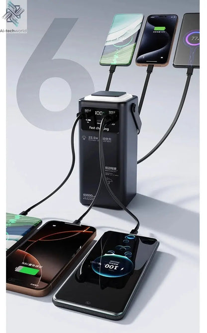 200000mAh Portable Power Station with 120W Super Fast Charging Camping Light Built-in 4 Cables Emergency Power Bank for Outdoor Ai-TechWorld 