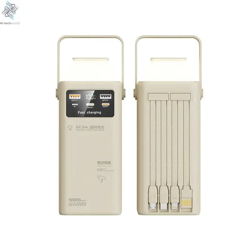 200000mAh Portable Power Station with 120W Super Fast Charging Camping Light Built-in 4 Cables Emergency Power Bank for Outdoor Ai-TechWorld 