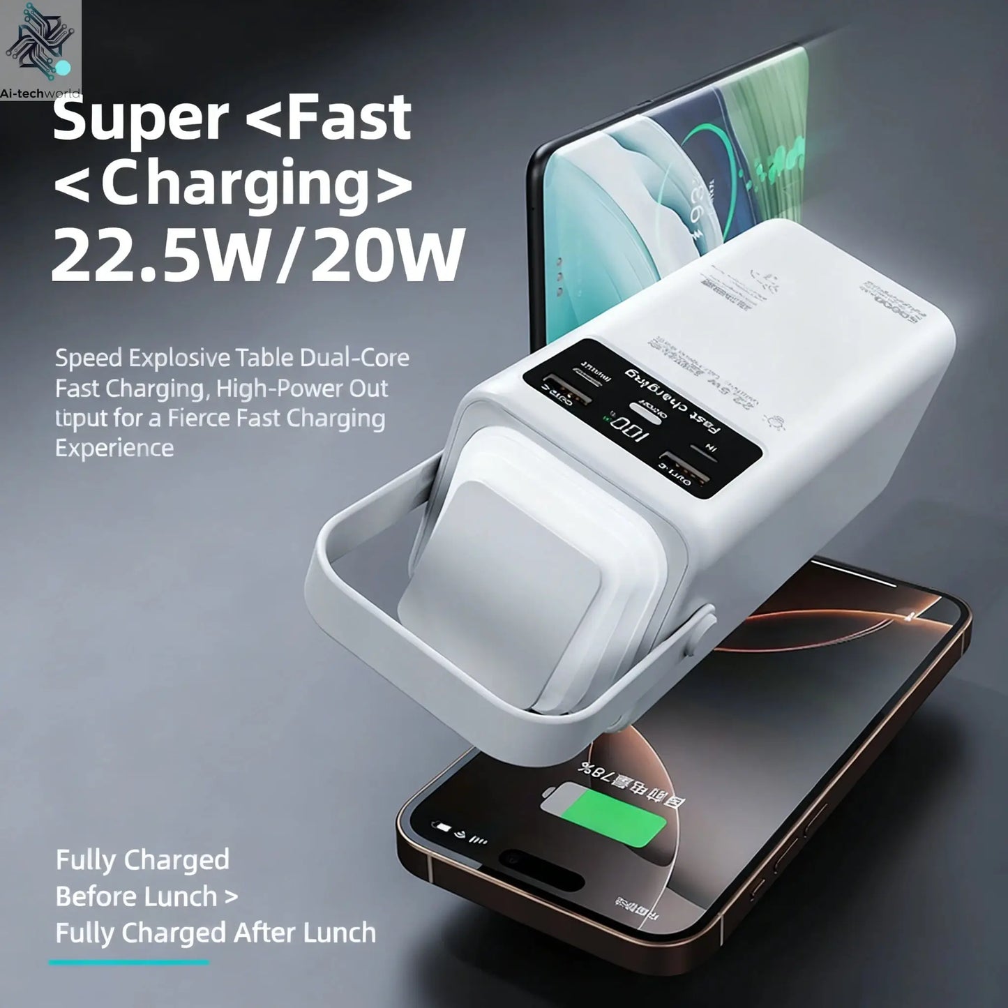 200000mAh Portable Power Station with 120W Super Fast Charging Camping Light Built-in 4 Cables Emergency Power Bank for Outdoor Ai-TechWorld 