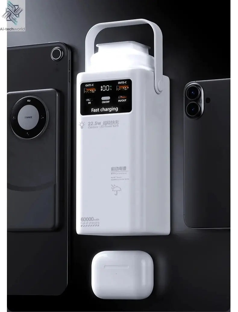 200000mAh Portable Power Station with 120W Super Fast Charging Camping Light Built-in 4 Cables Emergency Power Bank for Outdoor Ai-TechWorld 